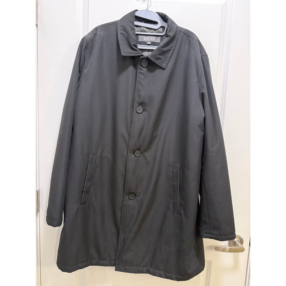 Kenneth Cole Reaction Mens Black Quilted Lined Button Front Car Coat XL